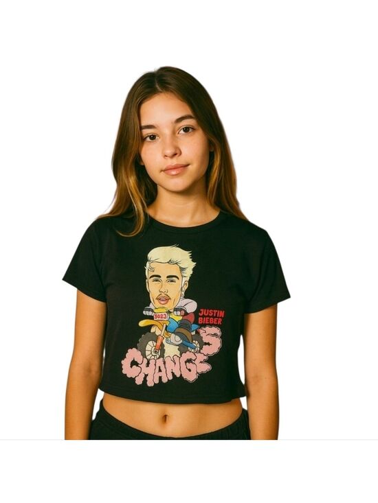 bp Tops - BP Justin Bieber Graphic Crop Top Baby Tee Black Medium